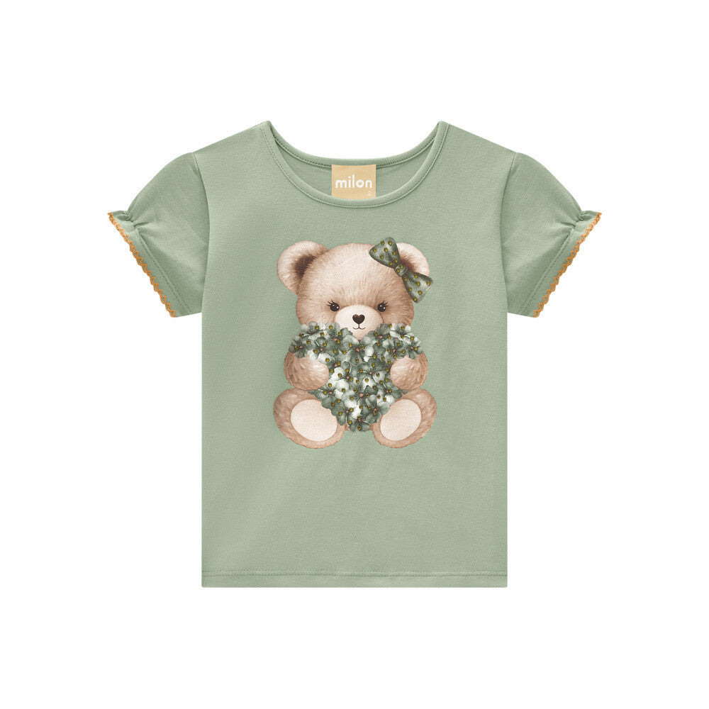 Blusa Infantil Meia Malha Urso Coração - Milon