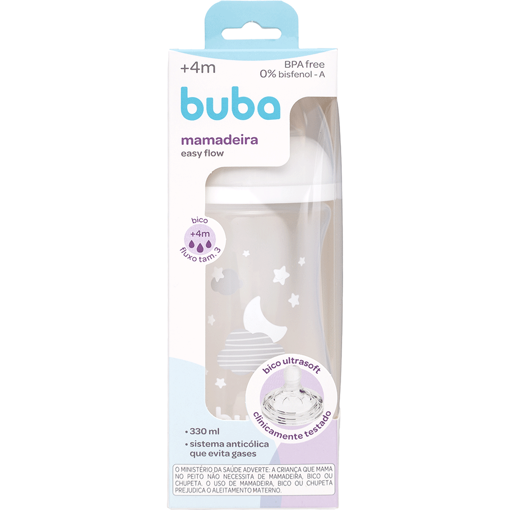 Mamadeira Easy Flow Nuvem Branca 330ml (4+ Meses) - Buba