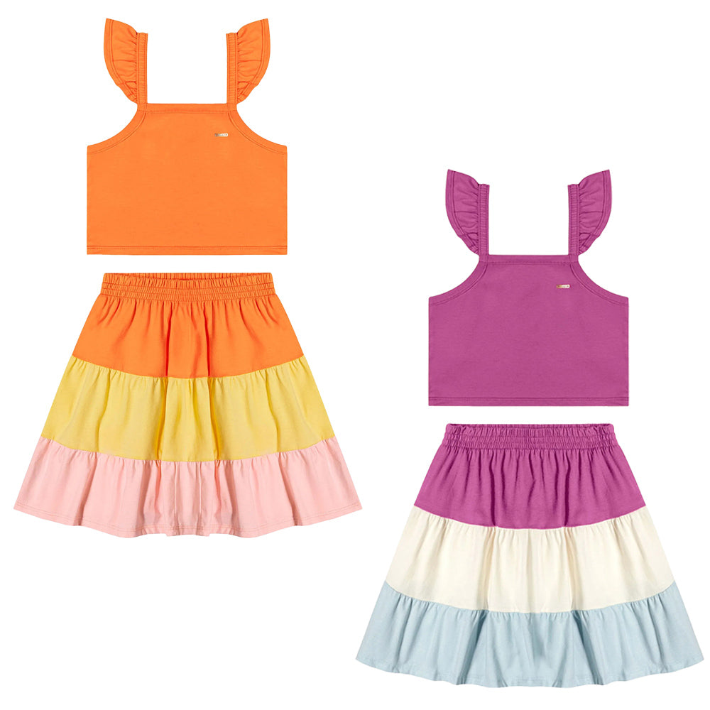 Conjunto Infantil Menina Regata e Saia Colorido - Elian