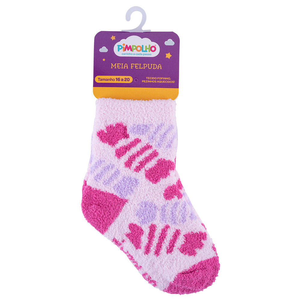 Meia Felpuda Bebê Menina 16-20 Rosa Balas - Pimpolho
