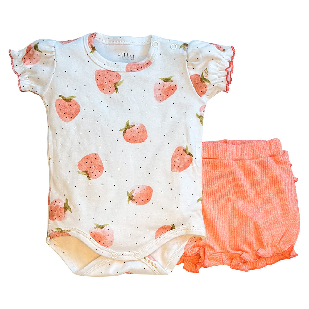 Conjunto Bebê Body e Short Bebê Morangos - Tilly Baby