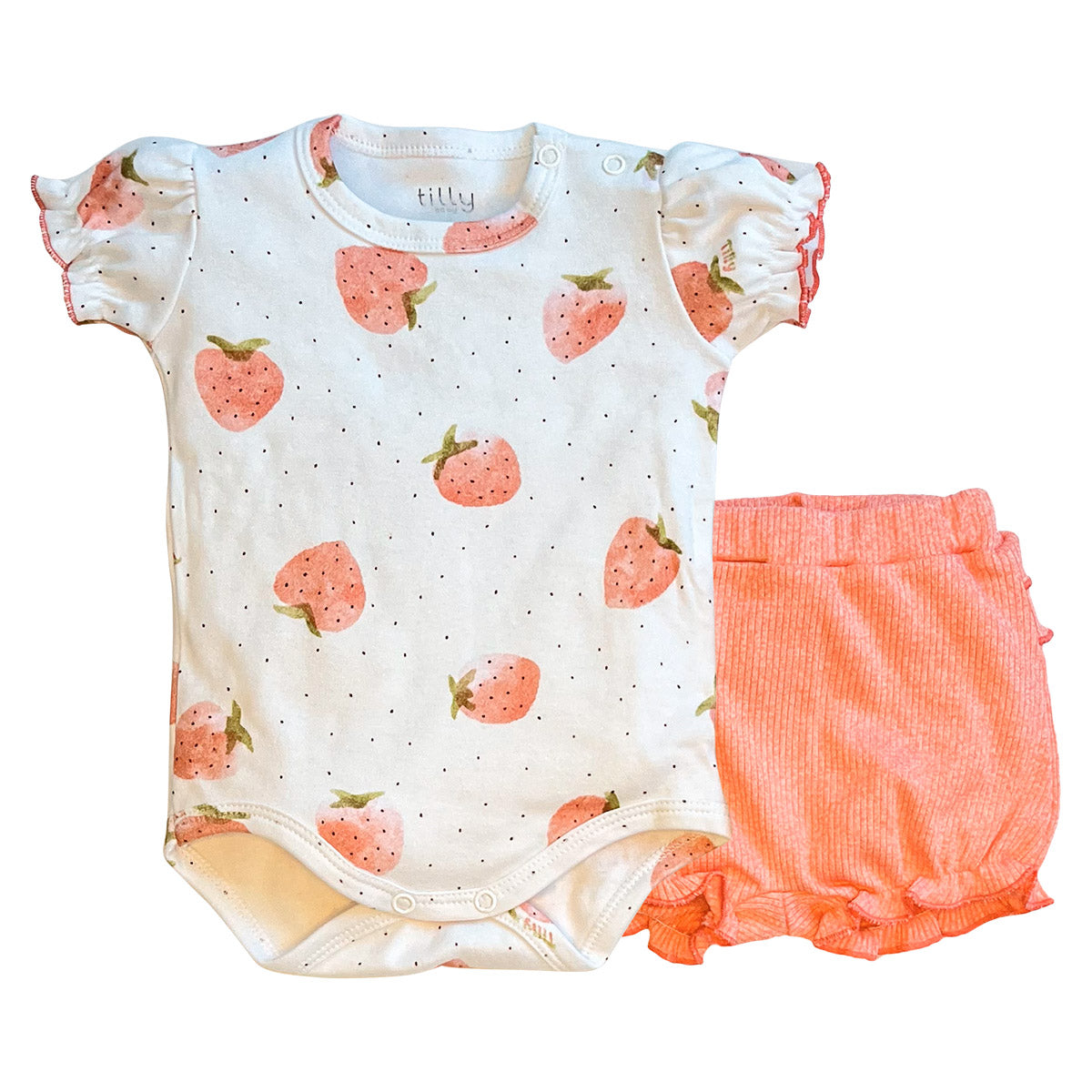 Conjunto Bebê Body e Short Bebê Morangos - Tilly Baby