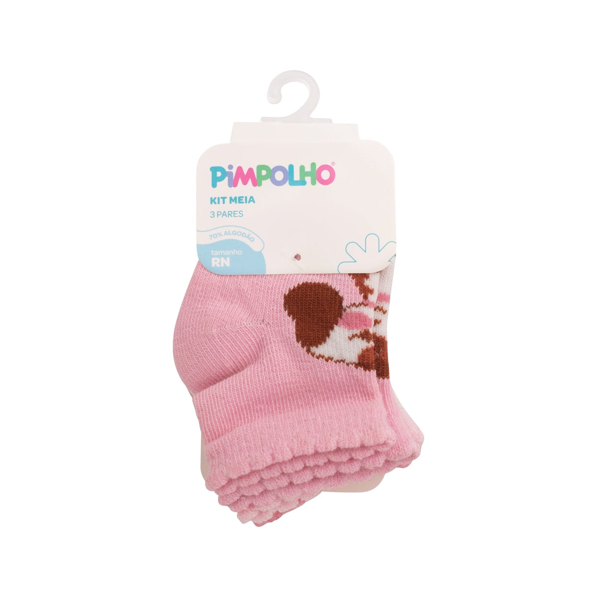 Kit 3 Pares Meia Cano Médio Bebê Menina RN Cachorro - Pimpolho