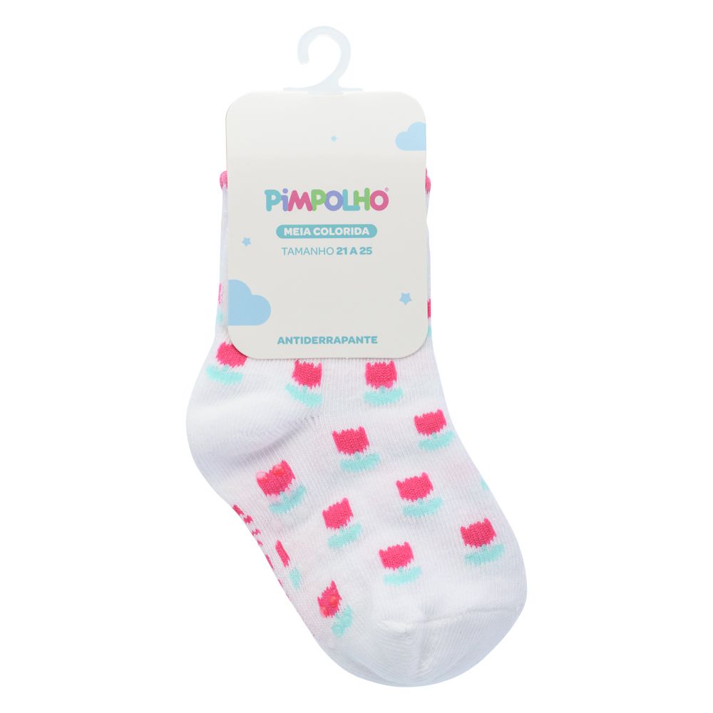 Meia Antiderrapante Bebê Menina 21-25 Rosas - Pimpolho