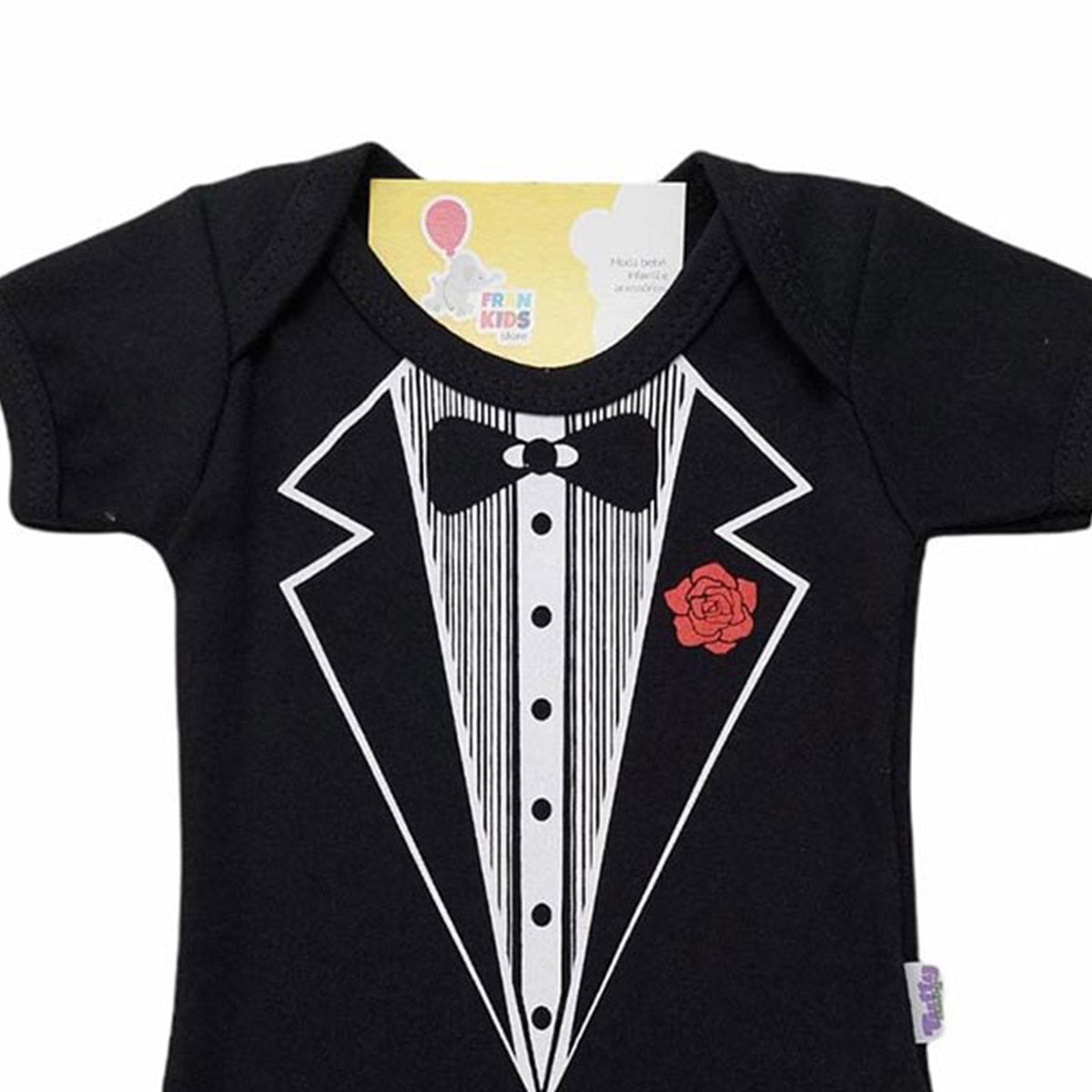 Body Manga Curta Bebê Menino Fraque