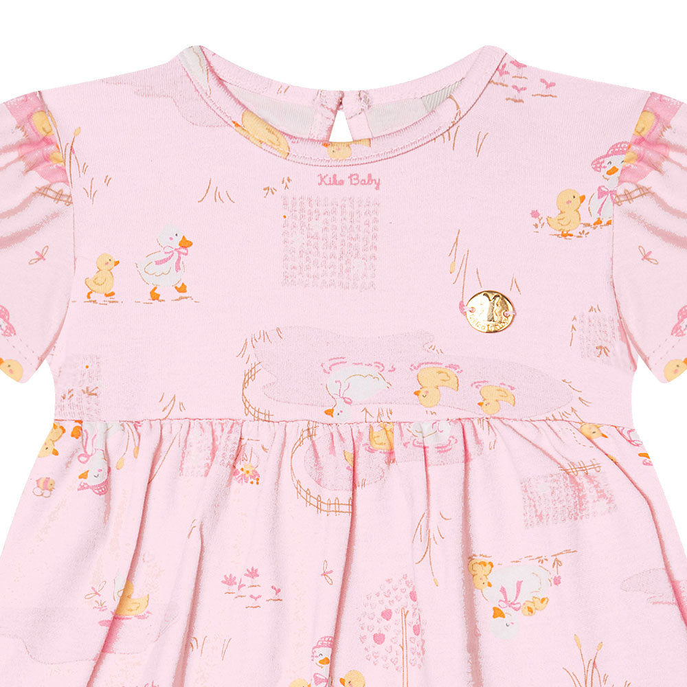 Body Vestido Bebê  Manga Curta Patinhos - Kiko Baby