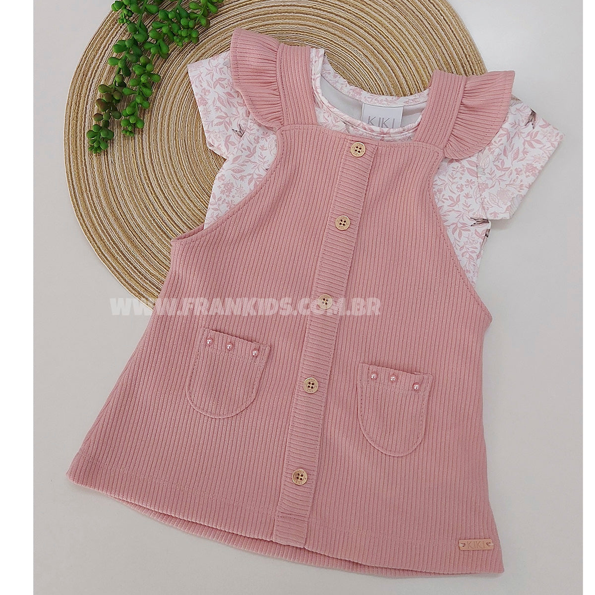 Conjunto Infantil Salopete e Blusa em Jacquard - Kiki Xodó