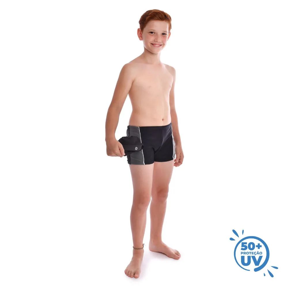 Sunga Boxer Infantil Com Proteção UV 50+ Preta - Everly