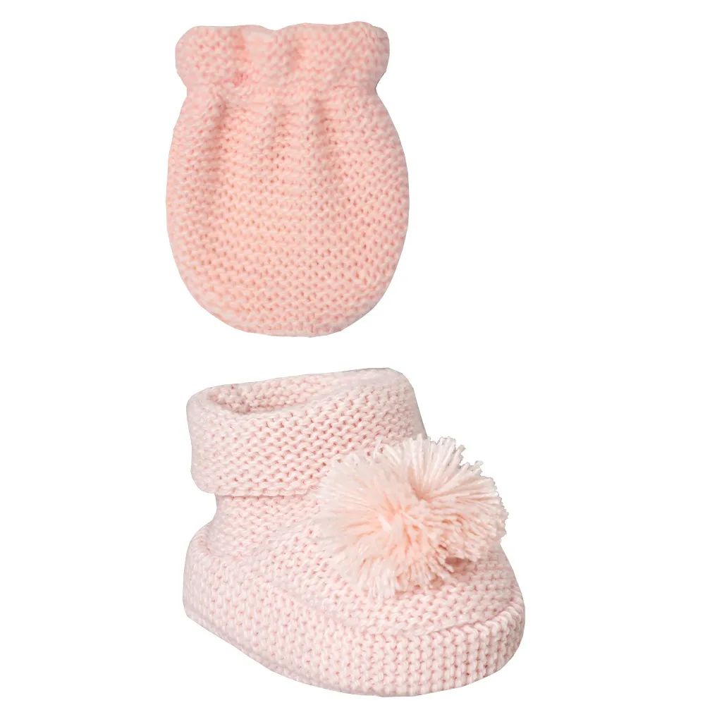 Kit Luva e Sapatinho Tricot Pompom Bebê Recém-nascido - Everly