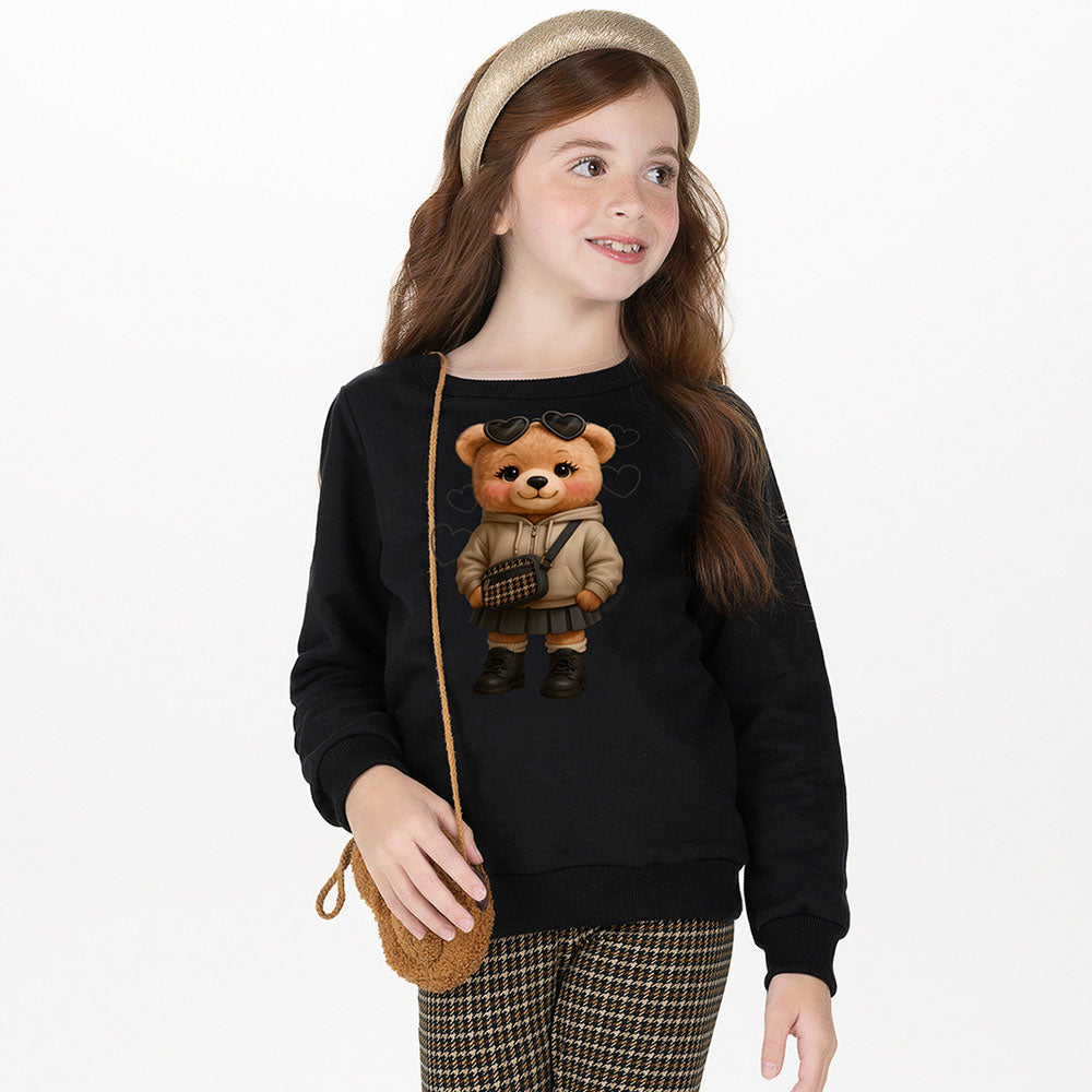 Conjunto Infantil Menina Moletom Sem Pelúcia Urso - Alakazoo