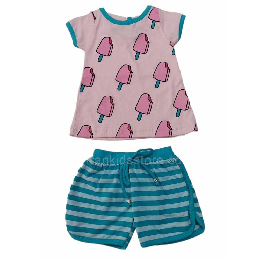 Conjunto Blusa e Short Picolé Rosa e Verde