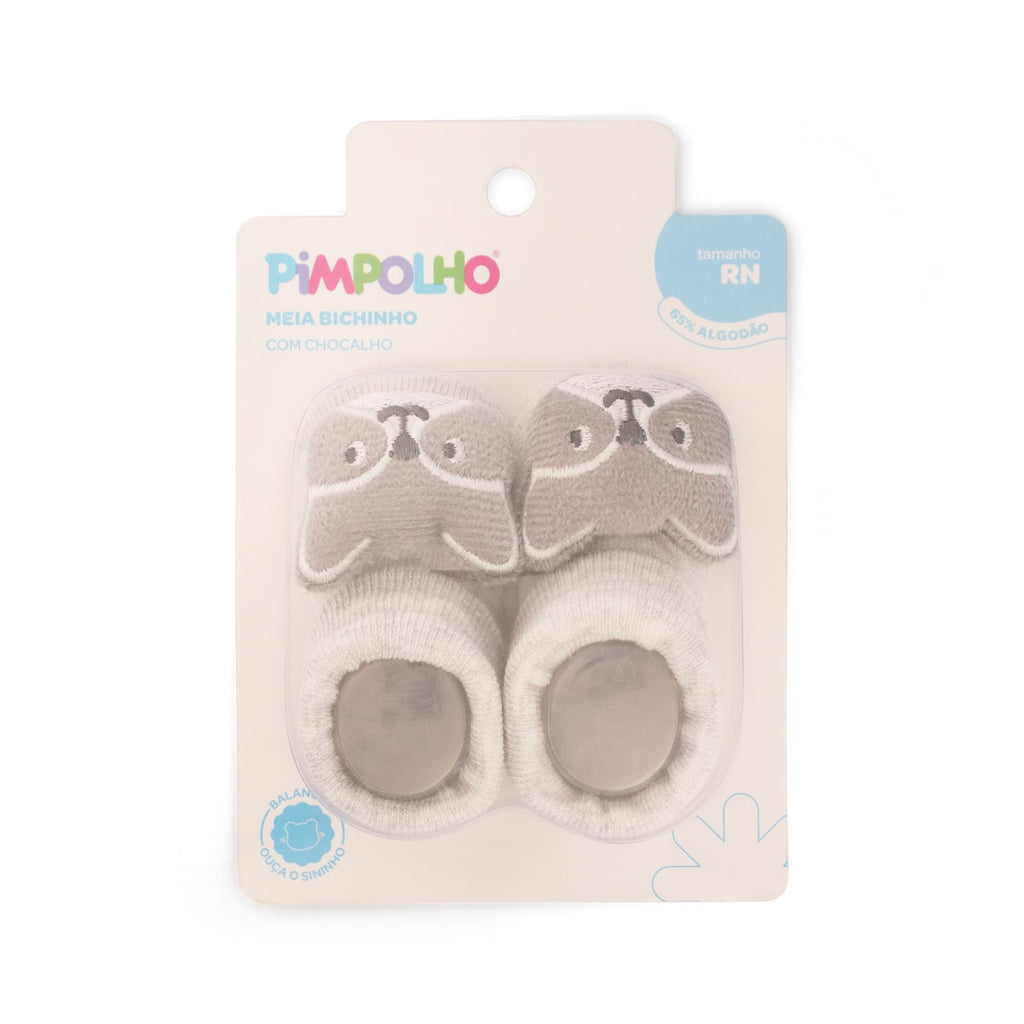 Meia Bichinho Bebê Menino RN C/ Chocalho Guaxinim - Pimpolho