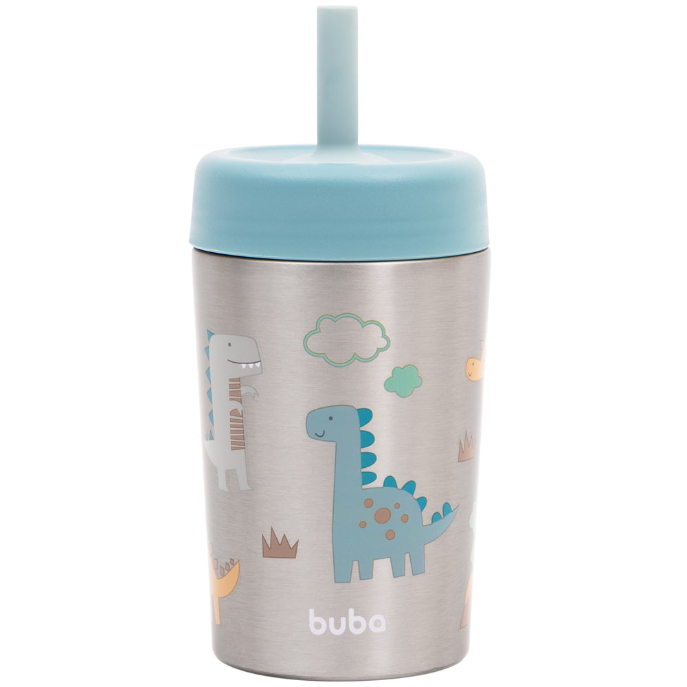 Copo Térmico Antivazamento Canudo 320ml Dinossauro - Buba
