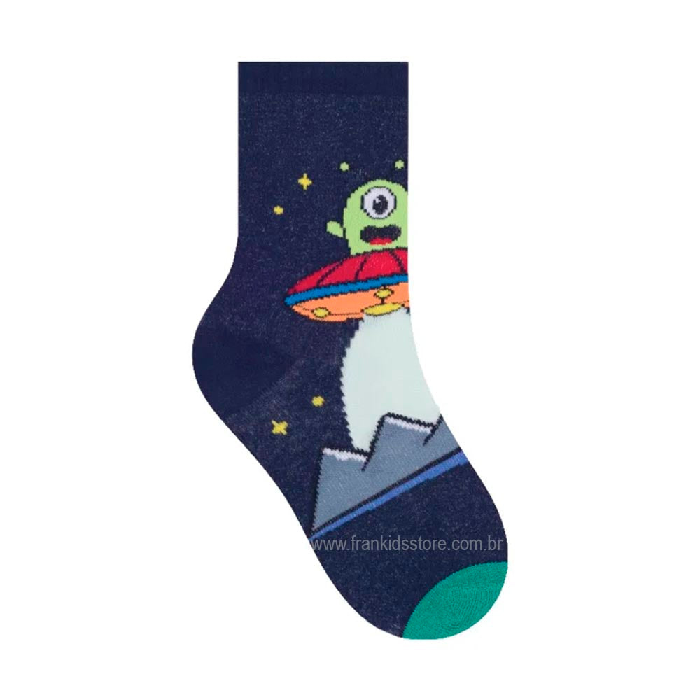 Meia Cano Médio Infantil Menino Nave Espacial - Selene