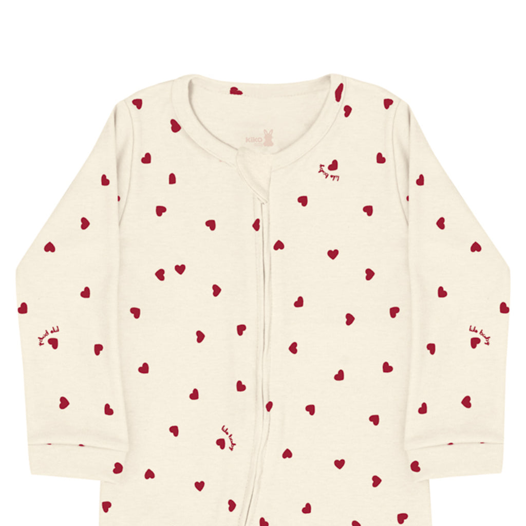 Macacão Bebê Menina em Suedine C/ Zíper Corações - Kiko Baby