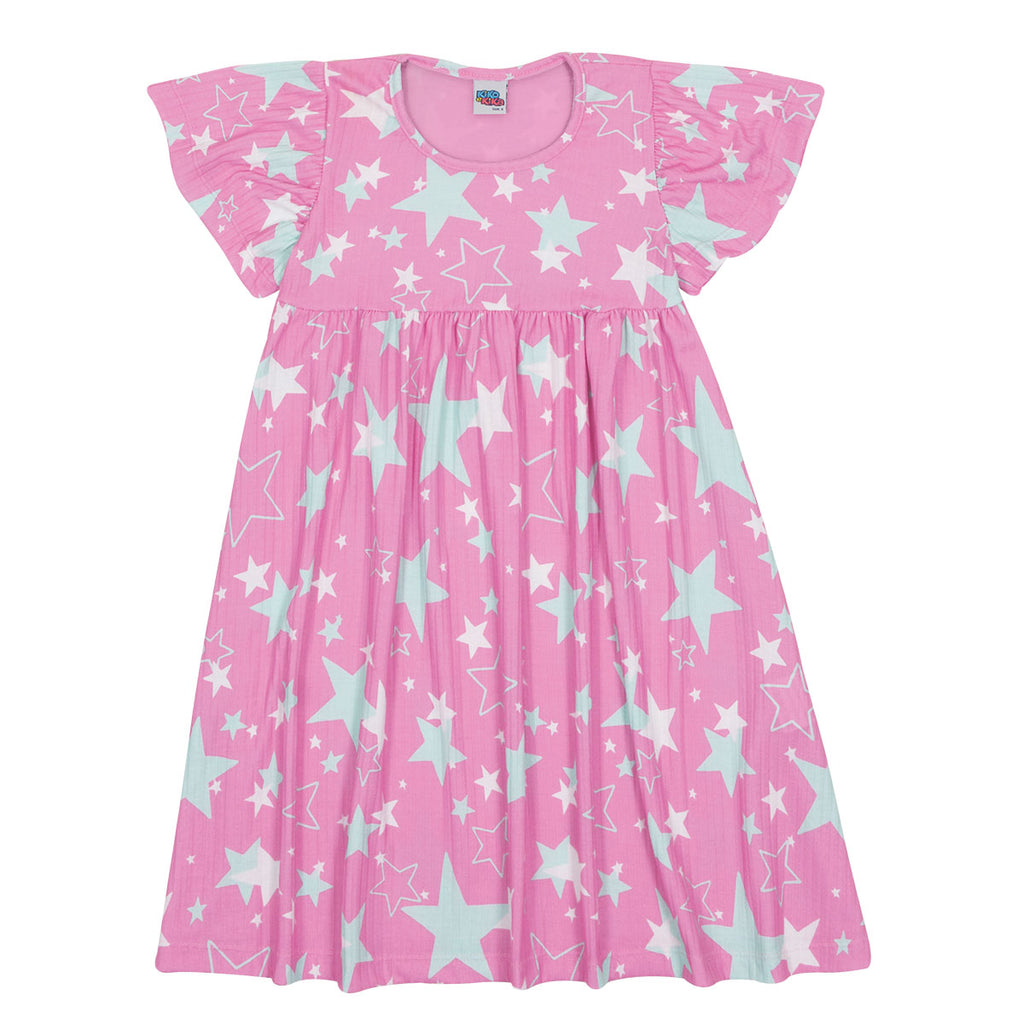 Vestido Infantil em Ribana Canelada Estrelas - Kiko e Kika