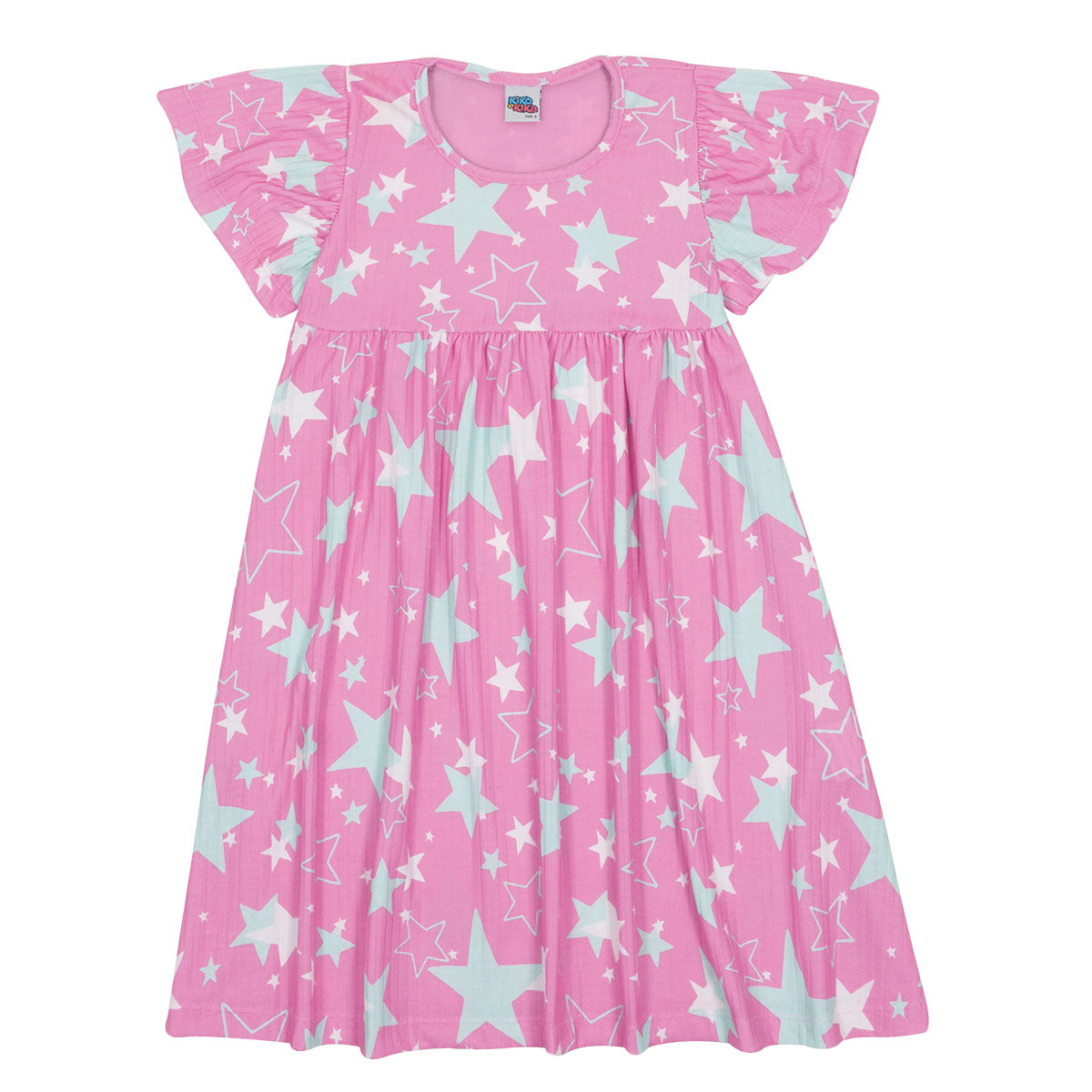 Vestido Infantil em Ribana Canelada Estrelas - Kiko e Kika