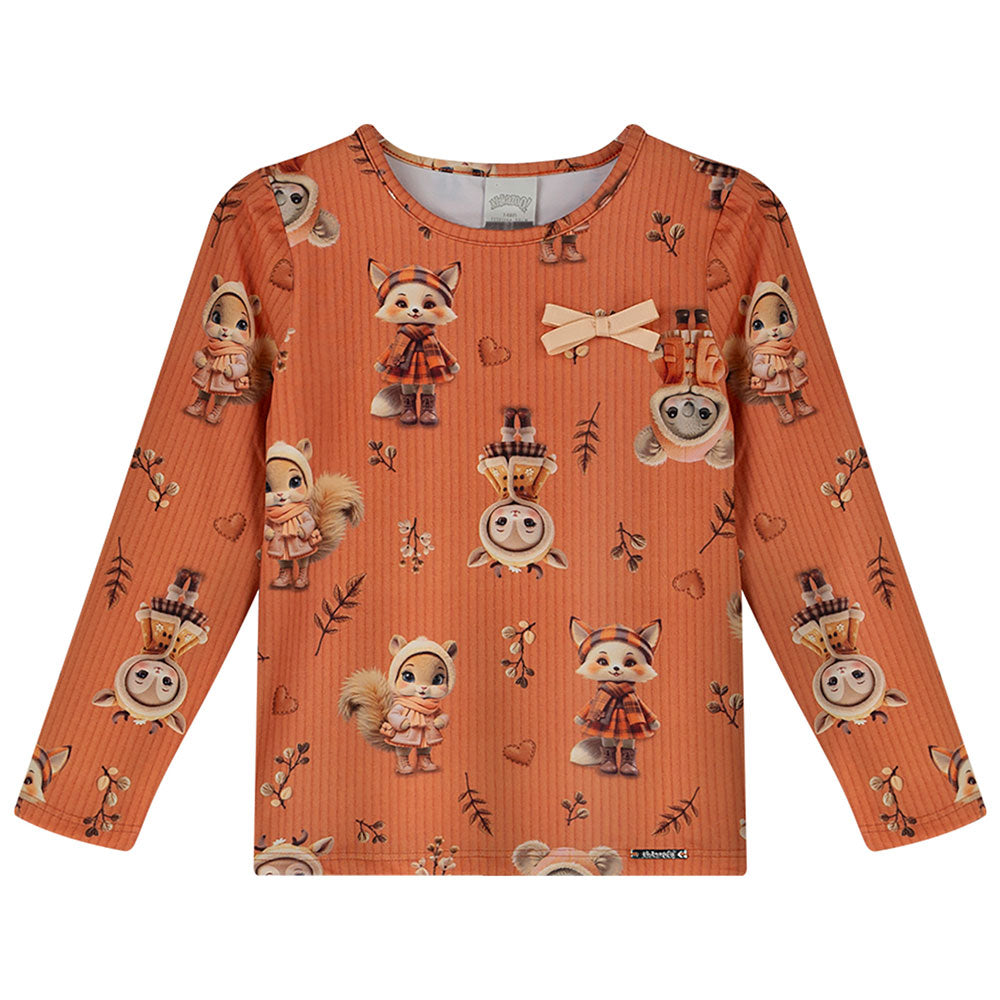 Blusa Infantil Menina Modelli Manga Longa Floresta - Alakazoo