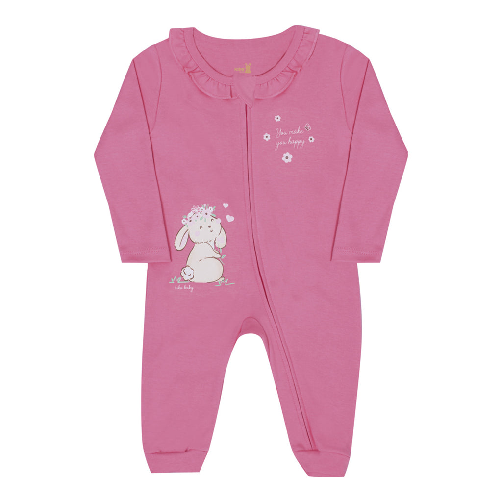 Macacão Bebê Menina em Suedine C/ Zíper Coelha - Kiko Baby