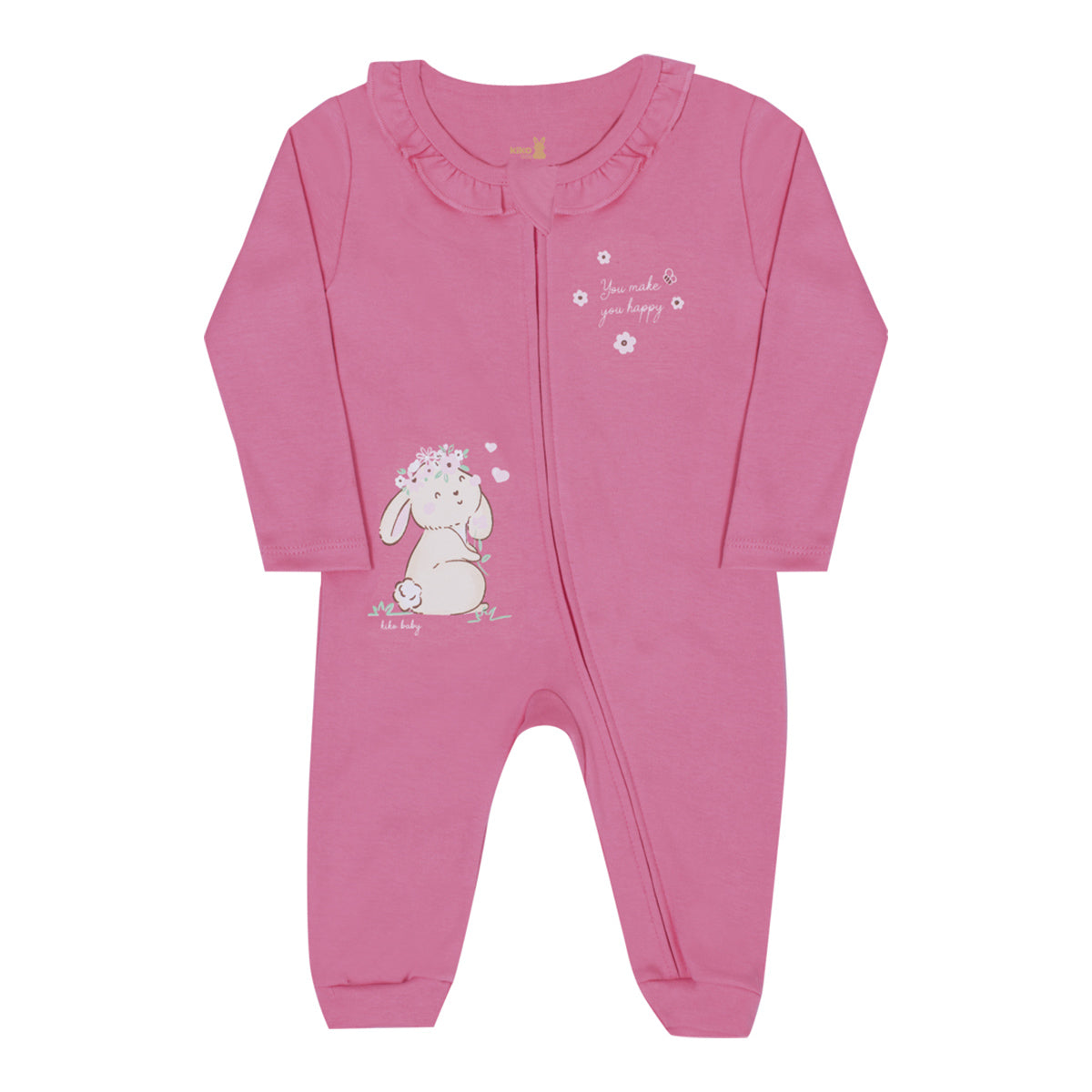 Macacão Bebê Menina em Suedine C/ Zíper Coelha - Kiko Baby