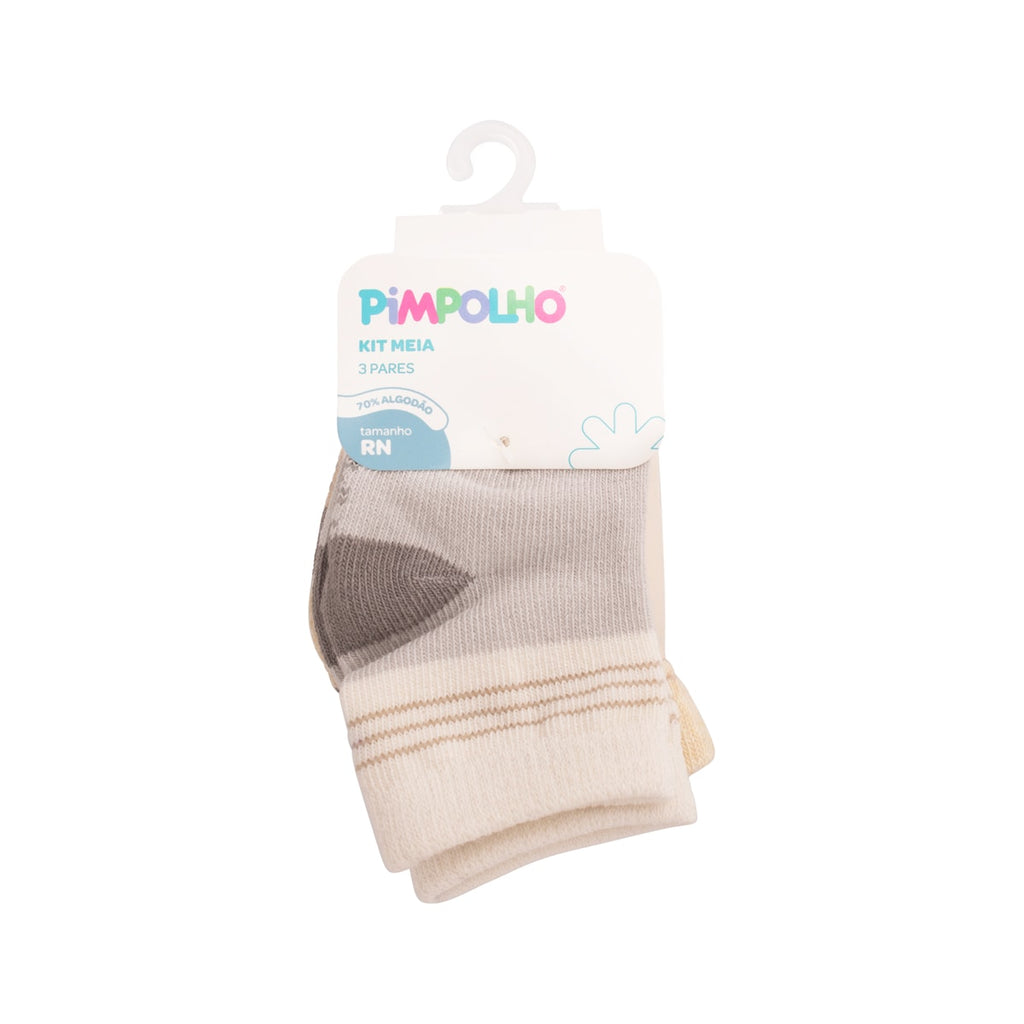 Kit 3 Pares Meia Cano Médio Bebê Menino RN Listras - Pimpolho