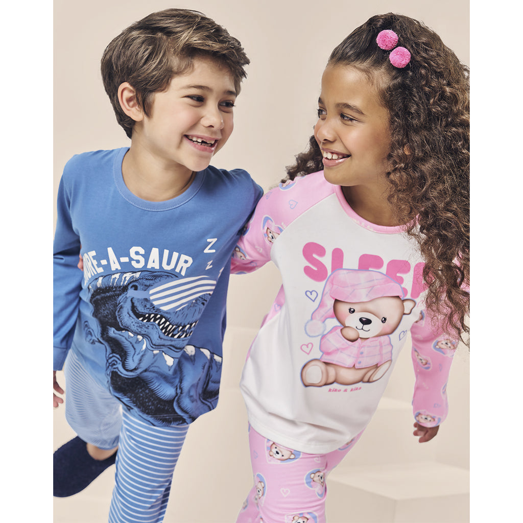 Pijama Menino Meia Malha Brilha no Escuro Dino - Kiko e Kika