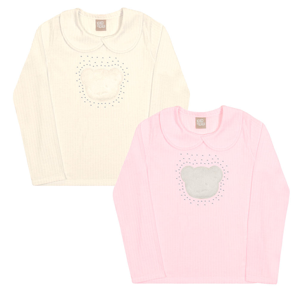 Blusa Infantil Menina em Cotton Com Gola - Kiko e Kika