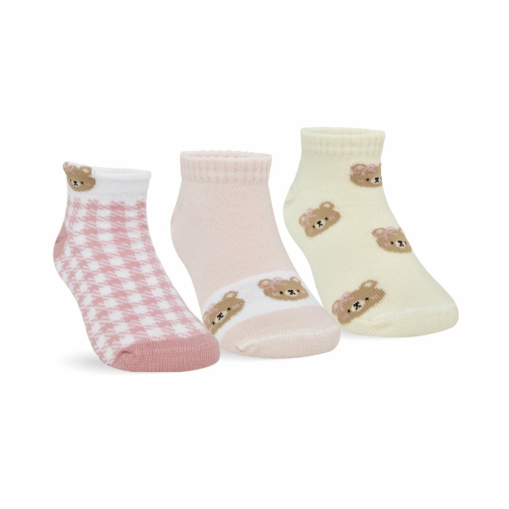 Kit 3 Pares Meia Cano Curto Infantil Menina Ursos - Selene