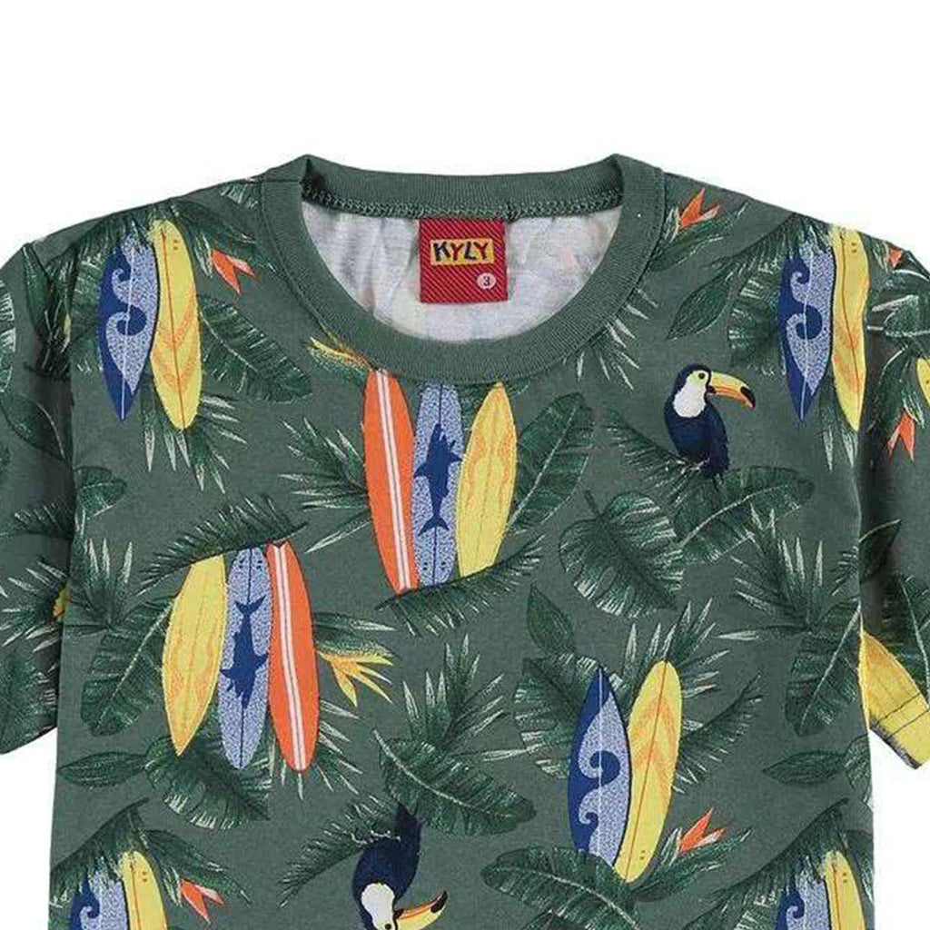 Camiseta Infantil Menino Verde Tucano Pranchas - Kyly
