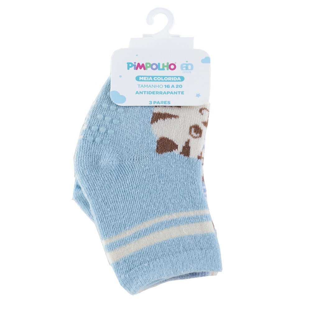 Kit 3 Pares Meia Antiderrapante Menino 16-20 Tigre - Pimpolho