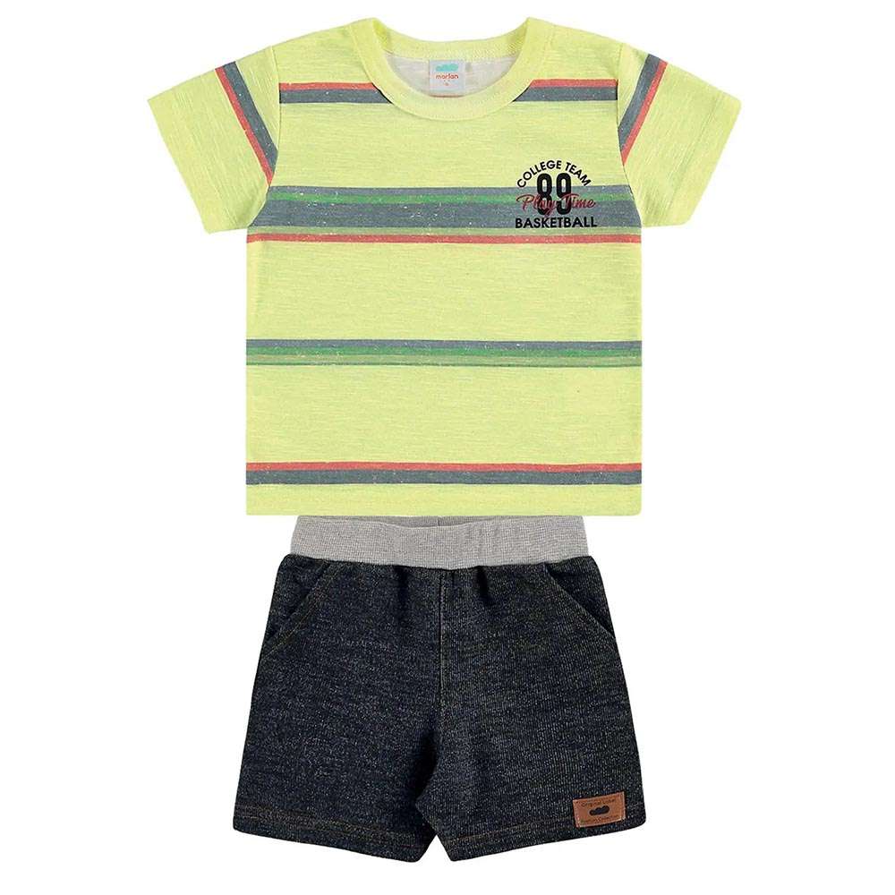Conjunto Camiseta Listrada e Bermuda Moletinho - Marlan