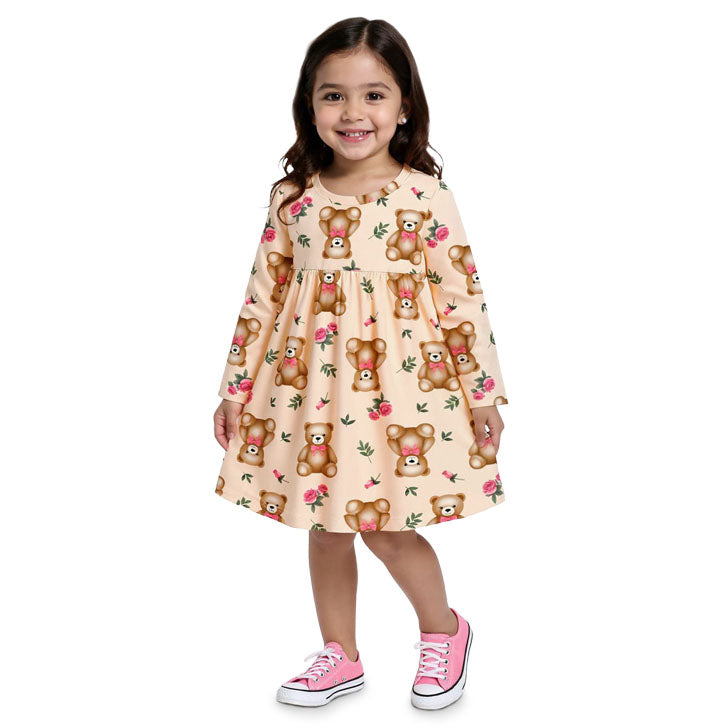 Vestido Infantil Manga Longa Meia Malha Ursinhos - Kyly