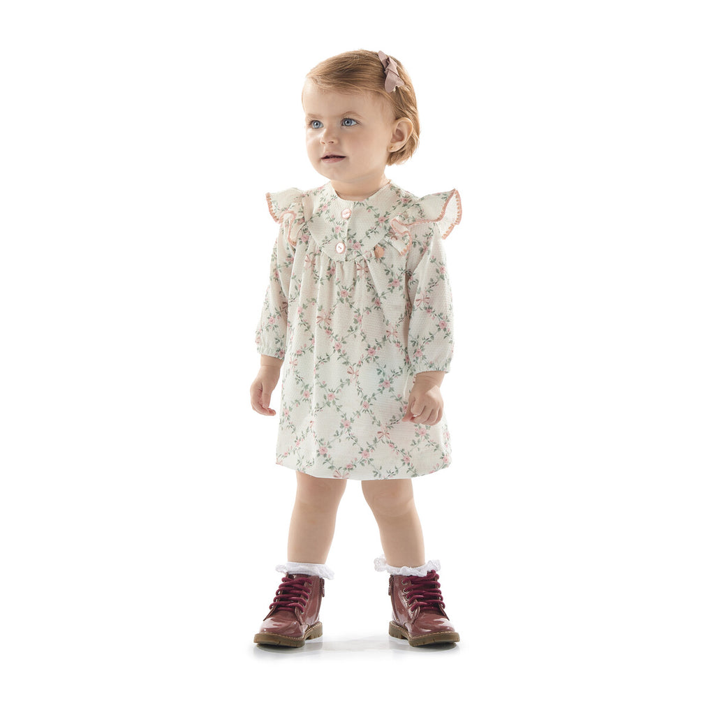 Vestido Bebê em Malha Texturizada Flores - Kiki Xodó