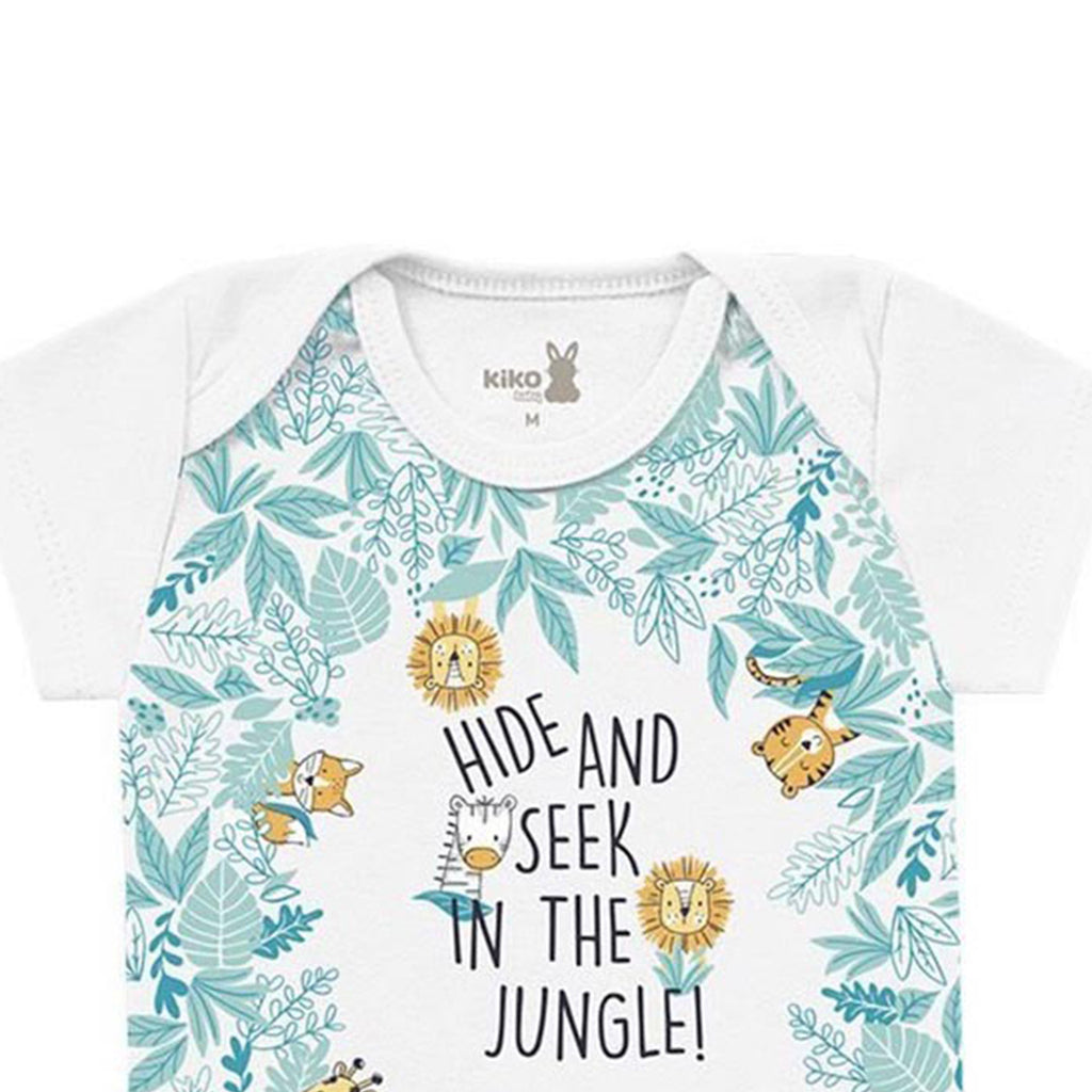 Body Manga Curta Bebê Menino Branco Safári - Kiko Baby