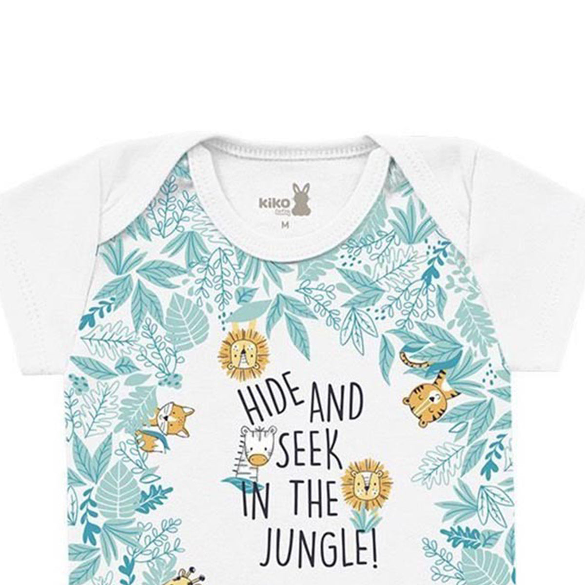 Body Manga Curta Bebê Menino Branco Safári - Kiko Baby