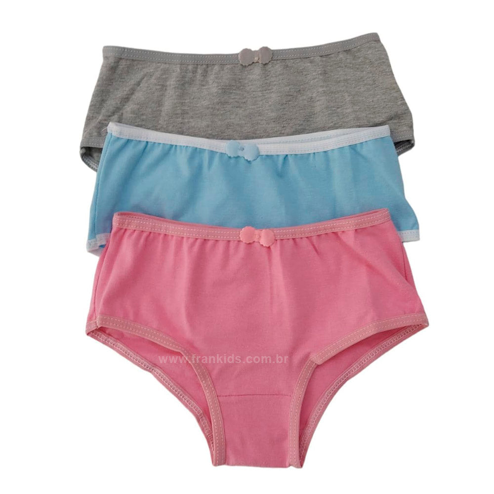 Kit C/3 Calcinhas Caleçon Algodão Lisas Sortidas - Tampinha