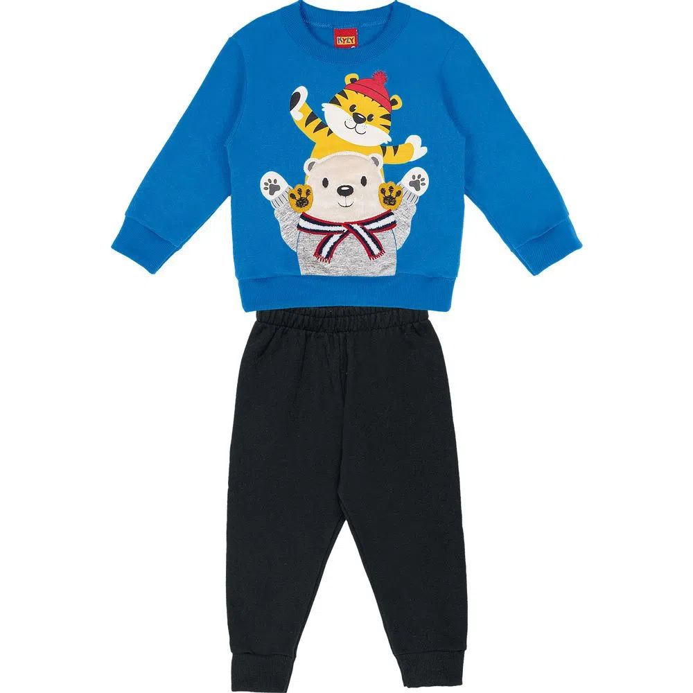 Conjunto Moletom Peluciado Blusão e Calça Azul - Kyly