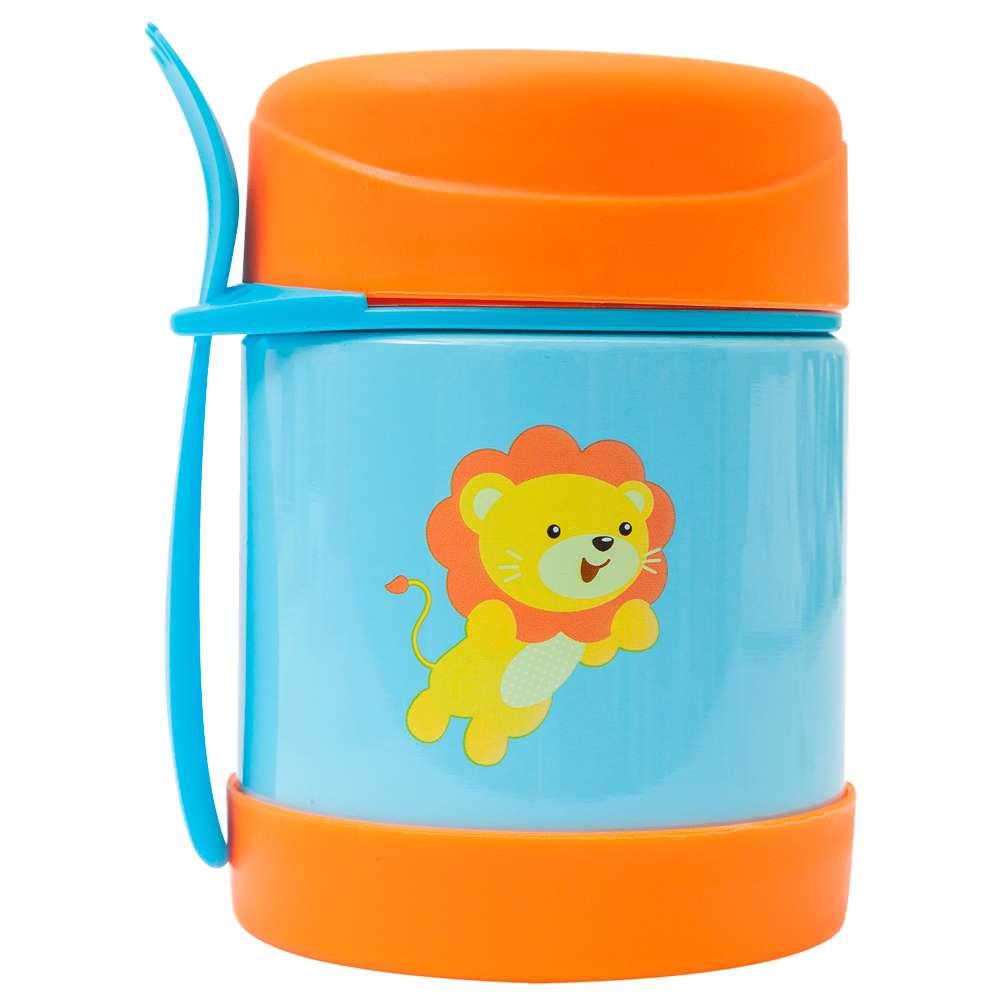 Pote Térmico Infantil Inox Com Garfo Animal Fun Leão - Buba