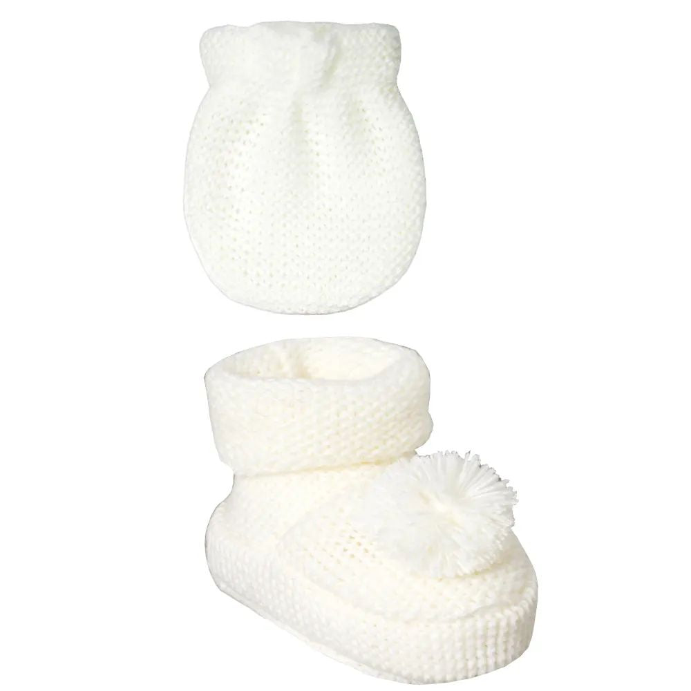 Kit Luva e Sapatinho Tricot Pompom Bebê Recém-nascido - Everly