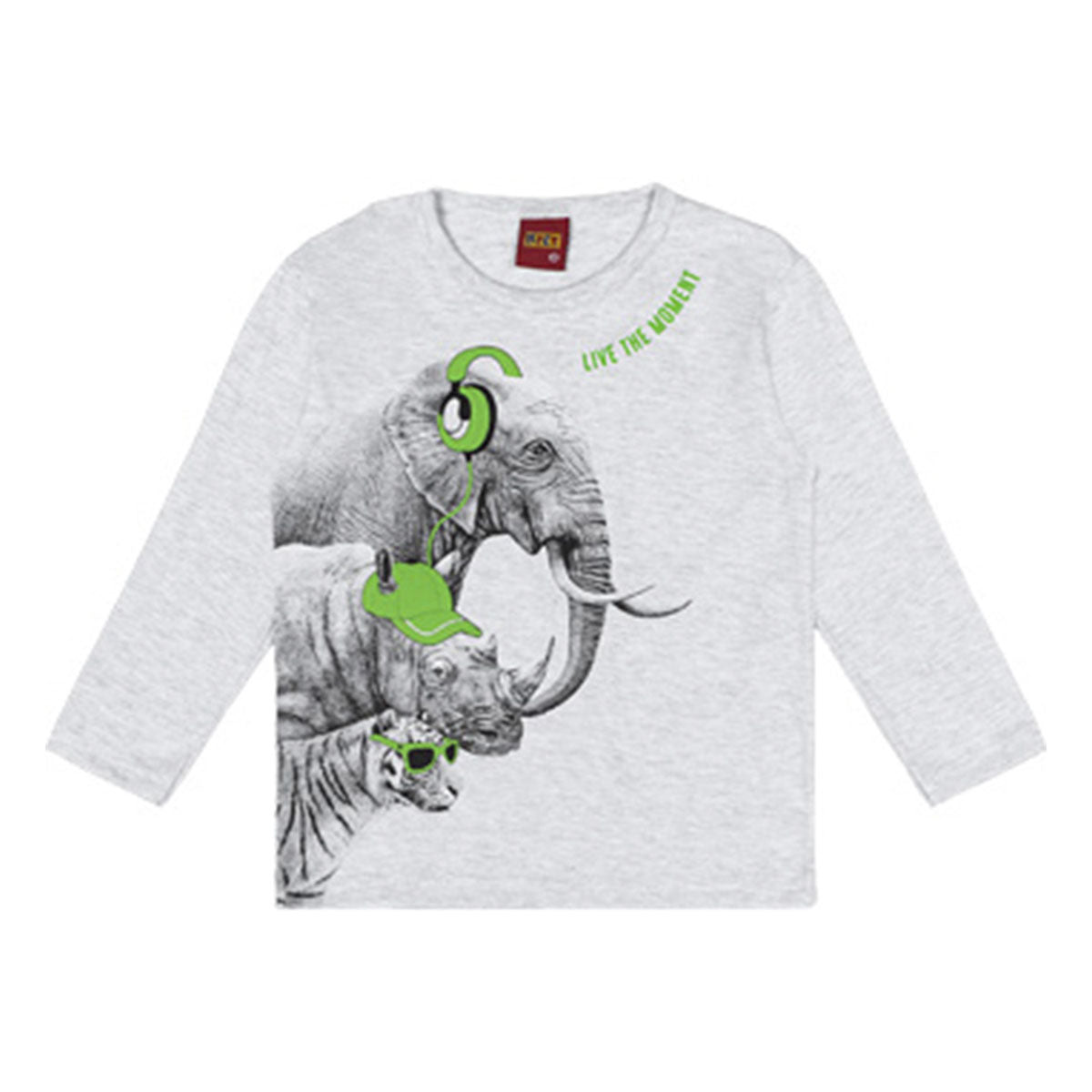 Camiseta Manga Longa Menino Elefantes Cinza Claro - Kyly