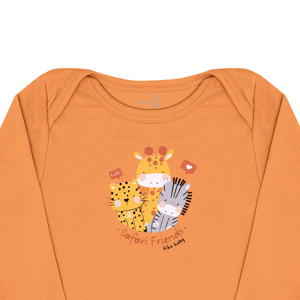Body Manga Longa Bebê Menino Laranja Safári - Kiko Baby