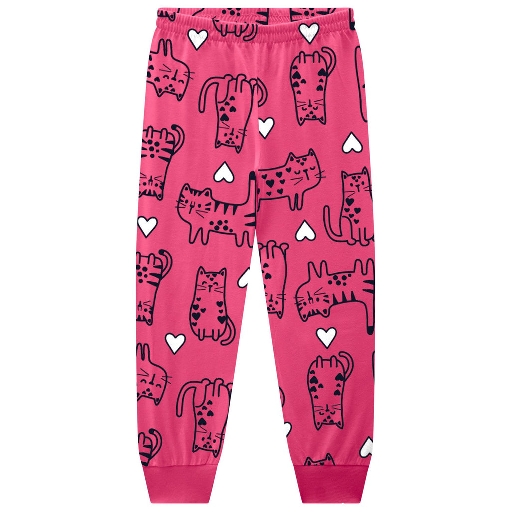 Pijama Menina em Meia Malha Brilha no Escuro Gatinha - Kyly