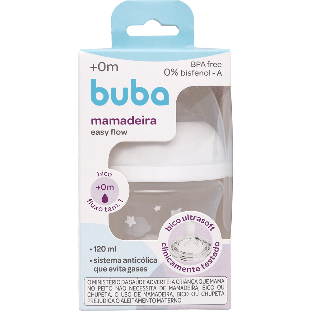 Mamadeira Easy Flow Nuvem Branca 120ml (0+ Meses) - Buba