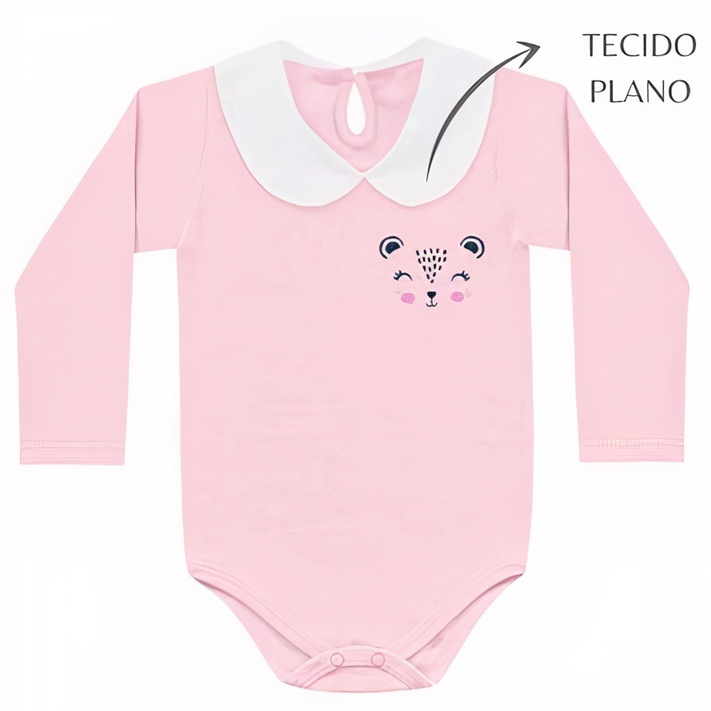Body Manga Longa Bebê Menina Oncinha Com Gola - Kiko Baby