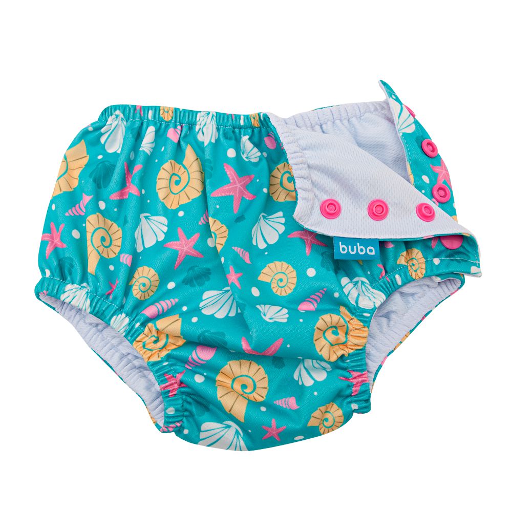 Biquini de Banho Com Fralda Reutilizável Praia Piscina Conchas - Buba