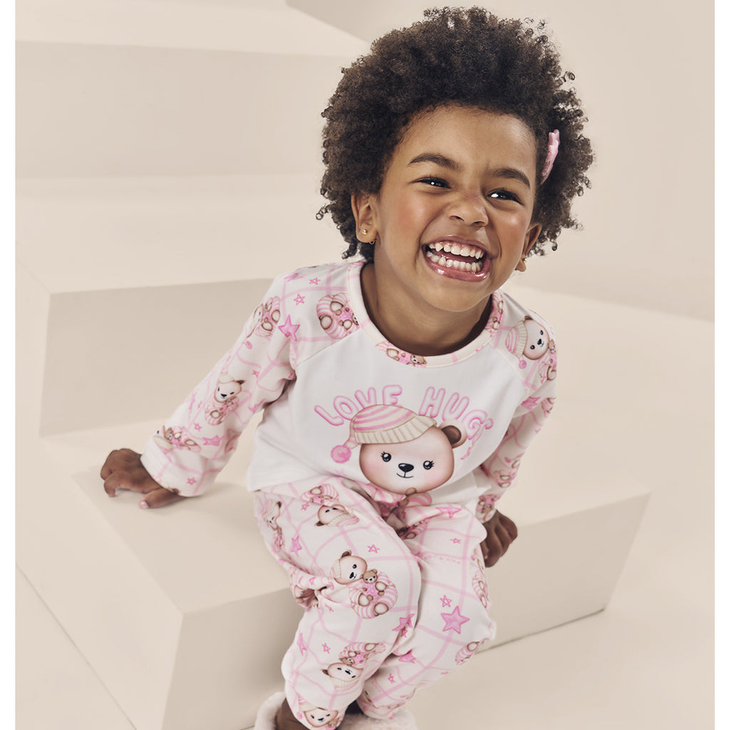 Pijama Menina em Malha Peluciada Ursinho - Kiko e Kika