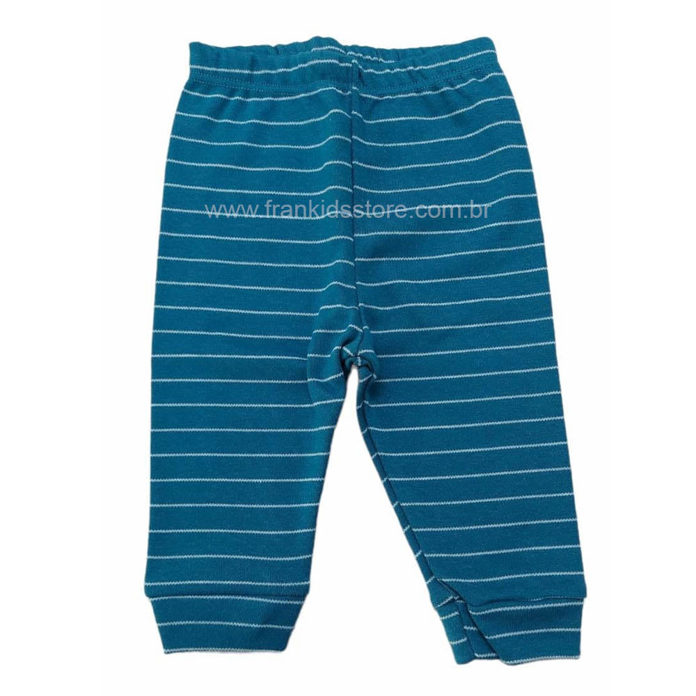 Calça Suedine Bebê Punho Simples Azul Petróleo Listras - Kiko Baby