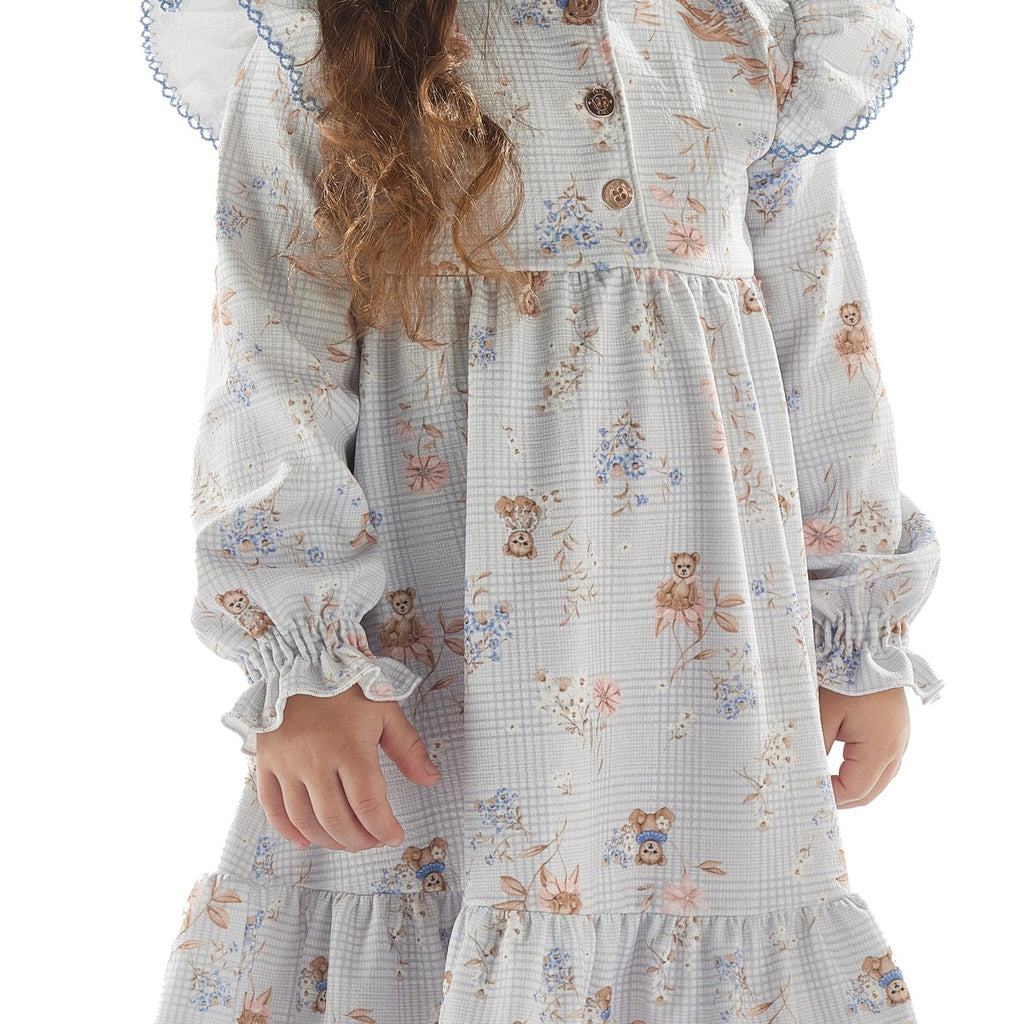 Vestido Infantil Manga Longa Ursos - Kiki Xodó