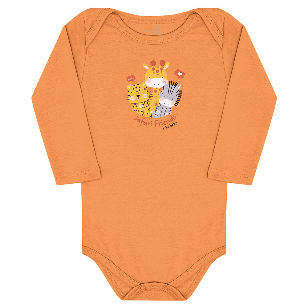 Body Manga Longa Bebê Menino Laranja Safári - Kiko Baby