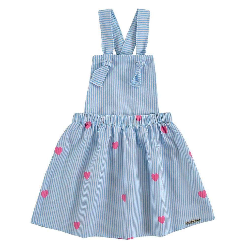 Jardineira Bebê Menina Azul Corações - Marlan